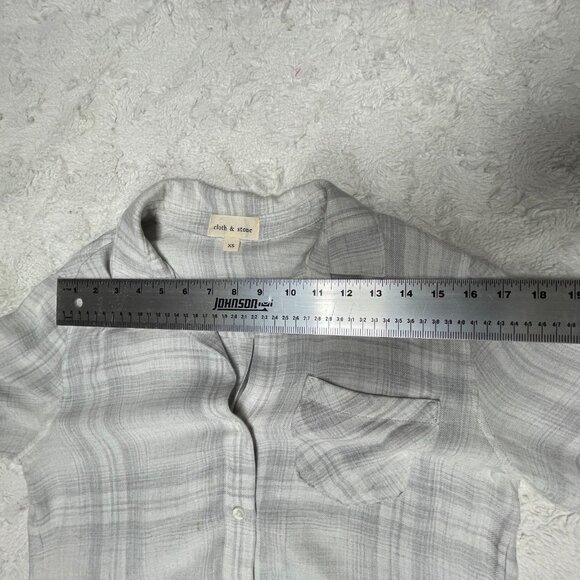 Cloth & Stone Womens XS Button Down Long Sleeve Shirt Top Lightweight Plaid Gray - Picture 6 of 10